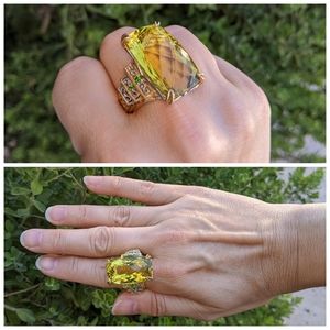 Citrine Colored Cocktail Statement Ring Sz 9